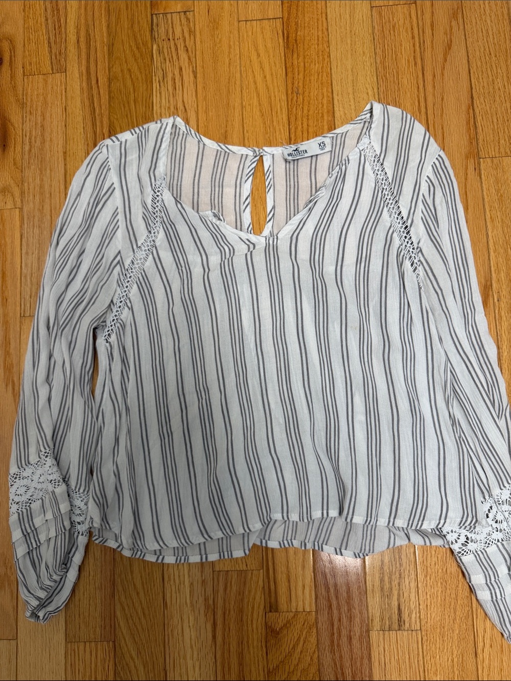 Hollister White Blouse with Black Stripe Detail XS